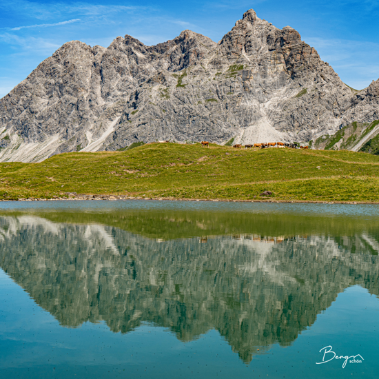 Leinwandbild Quadratisch - Oberallgäuer Bergsee